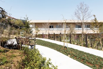 四季の花木に囲まれた散策路